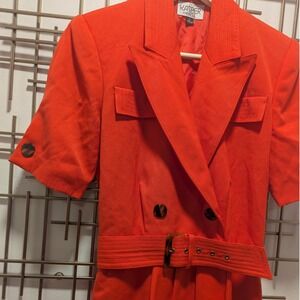 VTG Kasper for ASL Red Short Sleeve Double Breasted Belted Blazer Wrap Dress